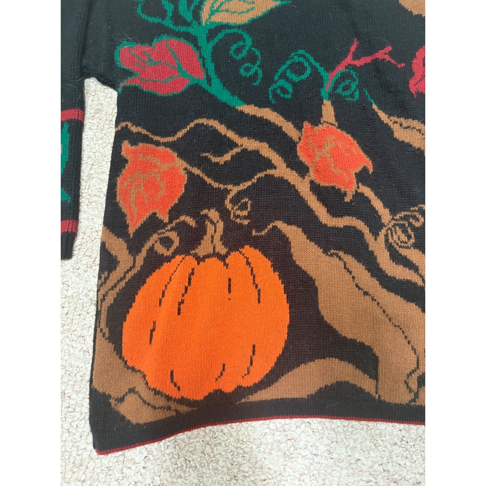 Vintage JJ Browne USA Harvest Pumpkin Corn Fall Knit Sweater Black Womens Large - Picture 3 of 7